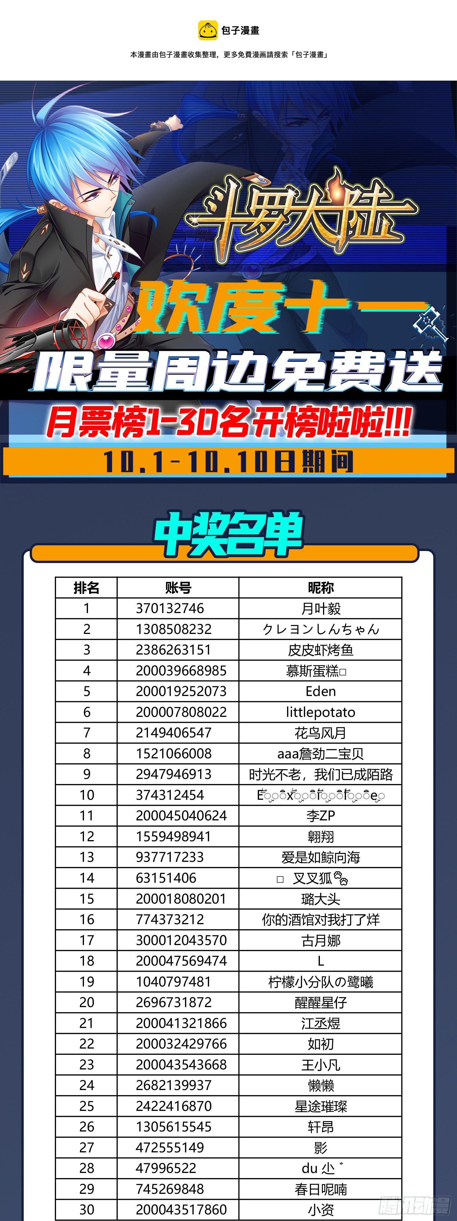 🍼斗罗大陆 国庆活动中奖名单公布 第1页