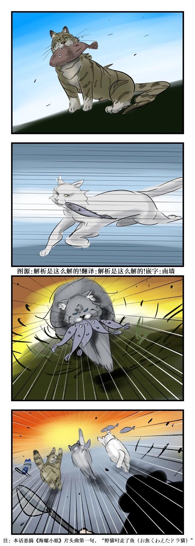 🍕カコミスル老师四格合集 野猫帅气地叼走了鱼 第1页