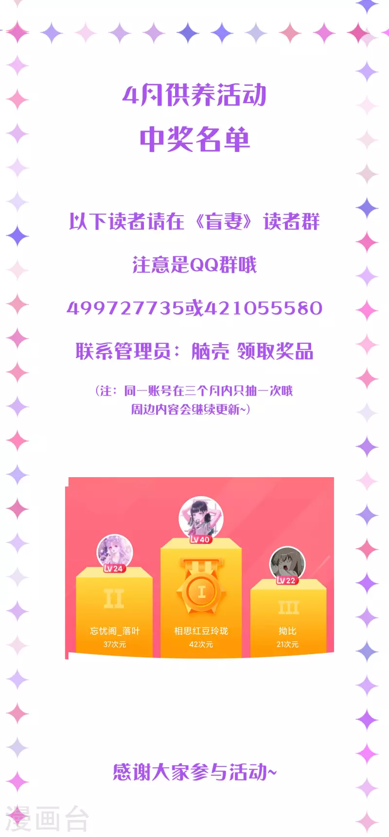 4月供养活动 中奖名单-第226话